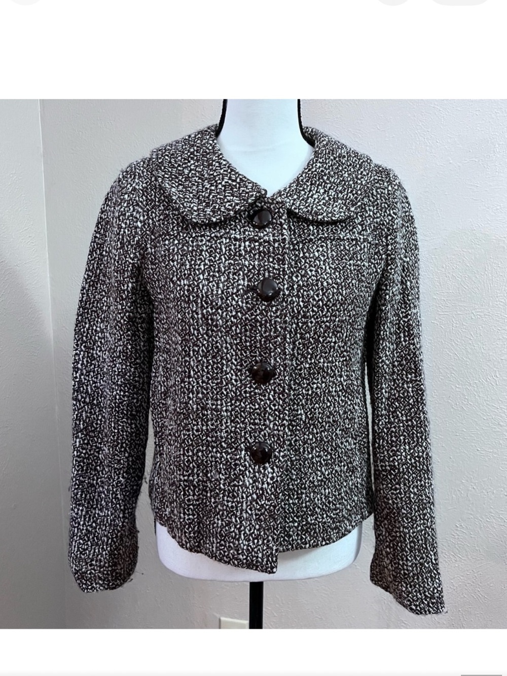 Banana Republic Black & White Tweed Button Front Jacket